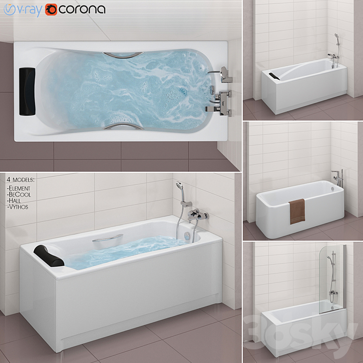 Bath set Roca set 31 (Element BeCool Hall Vythos) 3DS Max - thumbnail 1