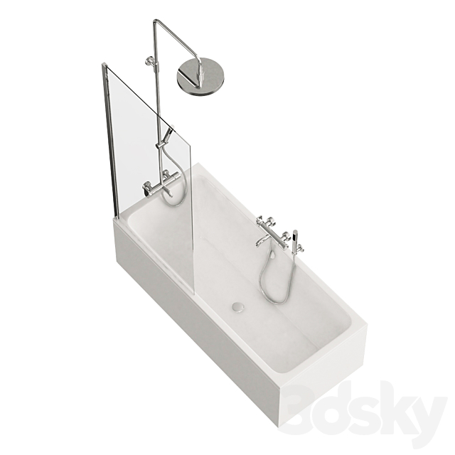 Bath With Shower Screen 3ds Max - thumbnail 2