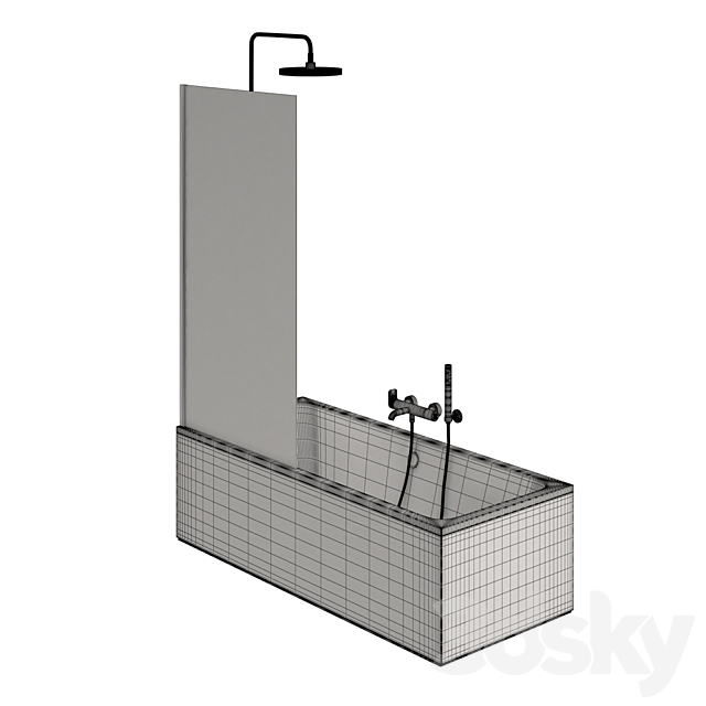 Bath With Shower Screen 3ds Max - thumbnail 3