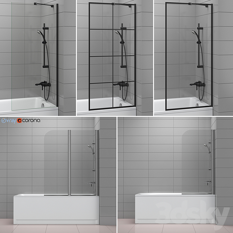 Cersanit and Radaway set 42 bath and bath screens 3DS Max - thumbnail 1