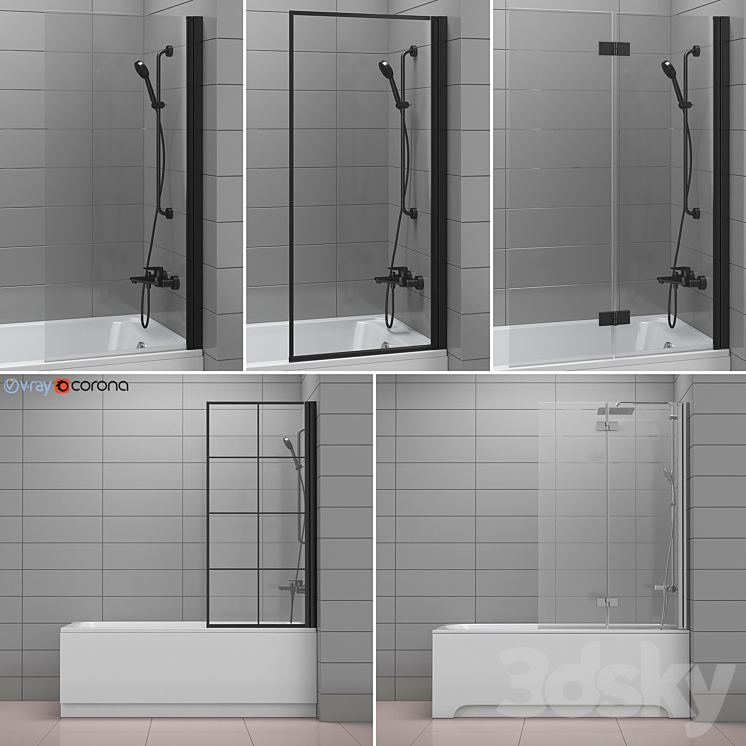 Curtains for bathtubs and bathtubs Radaway and Villeroy & Boch set 62 3DS Max - thumbnail 1