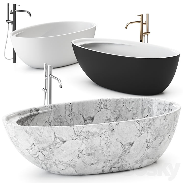 Eclipse Carrara Marble Bathtub by Antonio Lupi Design Washbasin 3DS Max - thumbnail 1