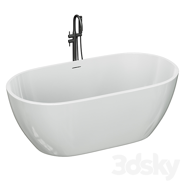 Free Standing Modern Oval Stone Bathtub Back to Wall Standard White 3ds Max - thumbnail 1