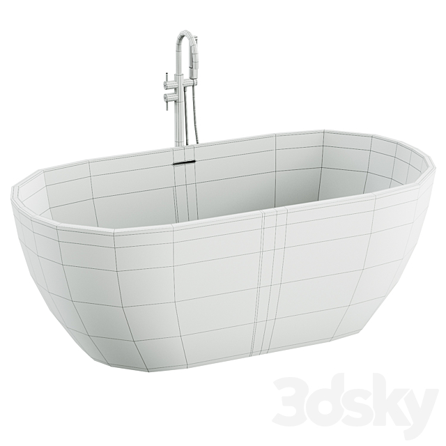 Free Standing Modern Oval Stone Bathtub Back to Wall Standard White 3ds Max - thumbnail 3