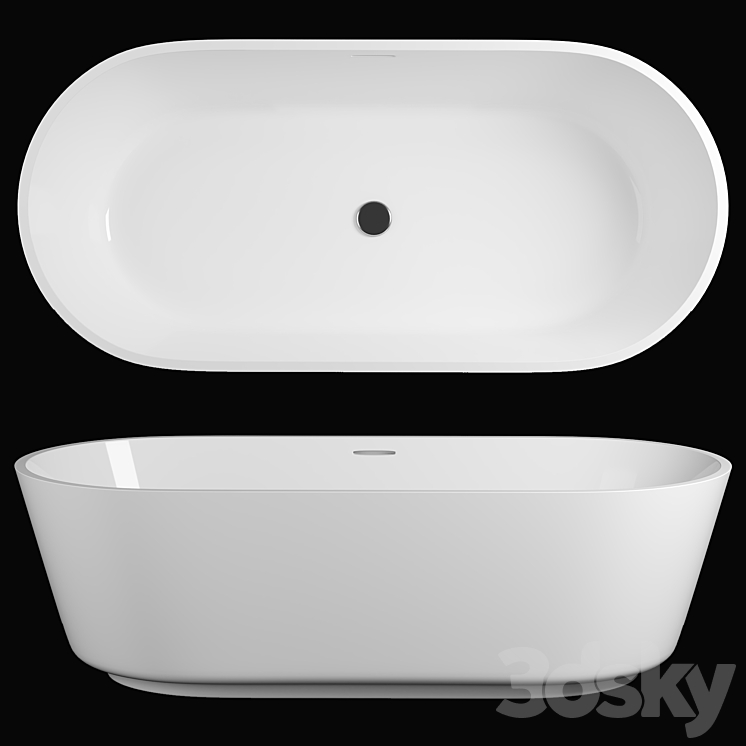 Freestyle Solid Surface Acrylic Resin Stone Freestanding Bath Tub KKR-B079 3DS Max Model - thumbnail 1