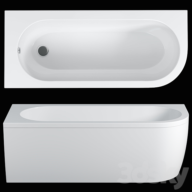 J-Shaped 1700mm Single Ended Bath + Curved Panel 3ds Max - thumbnail 1