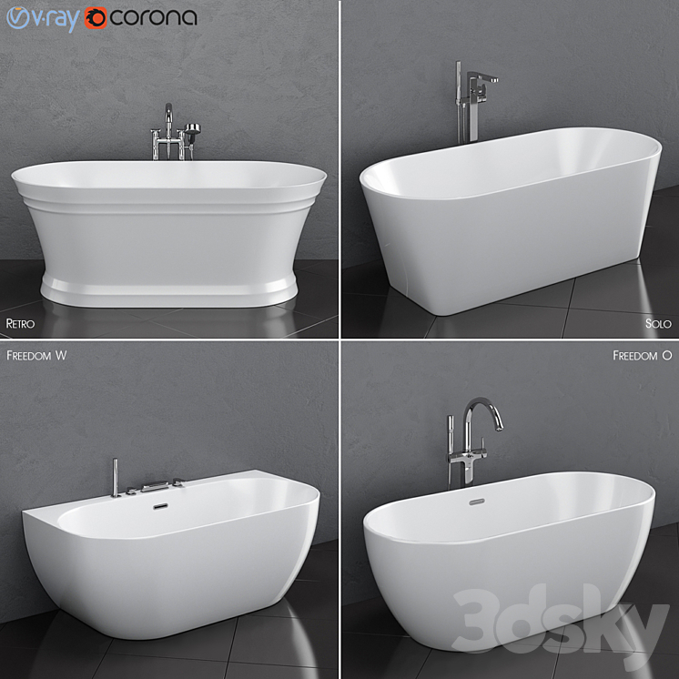 Ravak set 35 freestanding bathtub set (Solo Retro Freedom W Freedom O) 3DS Max - thumbnail 1