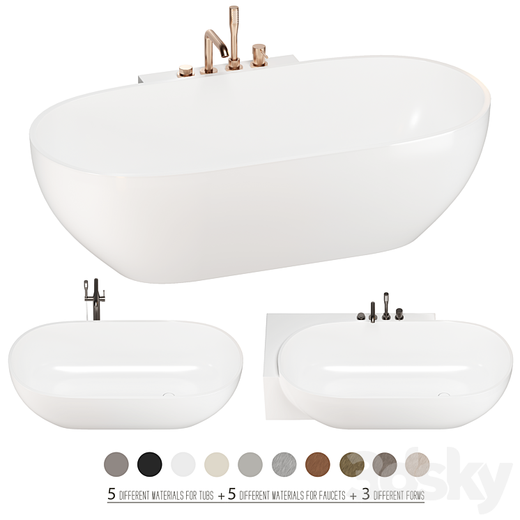 REXA HOLE bathtubs set 01 3DS Max Model - thumbnail 1