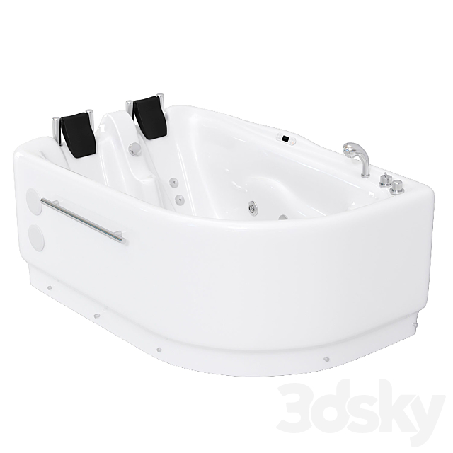 Right Corner Acrylic White Whirlpool Bathtub for Two 3ds Max - thumbnail 1