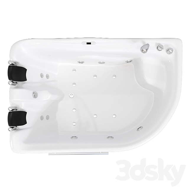 Right Corner Acrylic White Whirlpool Bathtub for Two 3ds Max - thumbnail 3