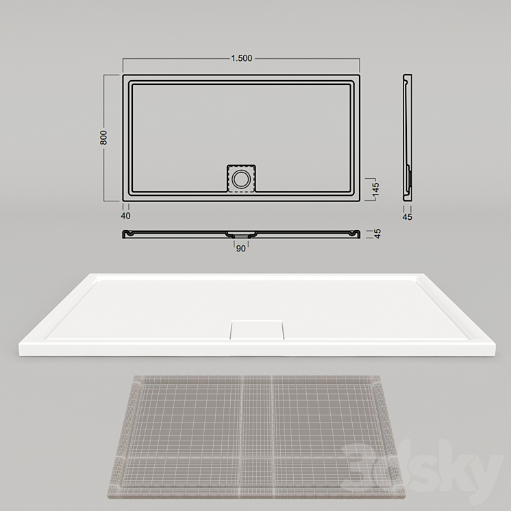 Shower tray Hatria Heavycril LIF.ST 150×80 (YXF2) 3DS Max - thumbnail 1