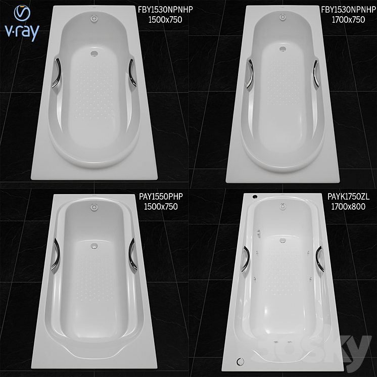 Toto Bathtub: Fby1530 Npnhp Fby1720 Np Pay1550 Php Payk1750 Zlrhpe 3DS Max - thumbnail 1