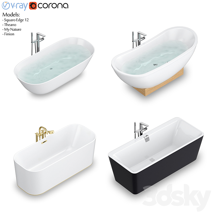 Villeroy & Boch set 57 freestanding bathtub set (Finion Theano Squaro Edge 12 My Nature) 3DS Max - thumbnail 1