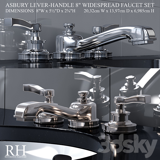 ASBURY LEVER-HANDLE 8in WIDESPREAD FAUCET SET 3DS Max Model - thumbnail 1