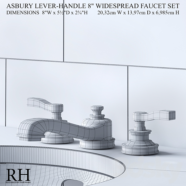 ASBURY LEVER-HANDLE 8in WIDESPREAD FAUCET SET 3DS Max Model - thumbnail 2