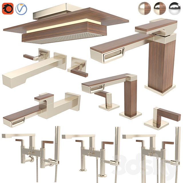 Brizo faucet and shower – Frank Lloyd wright collection 3ds Max - thumbnail 2