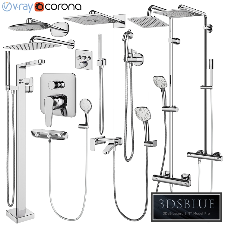 Faucets and shower systems Grohe and IDEAL standard set 146 3DS Max - thumbnail 3