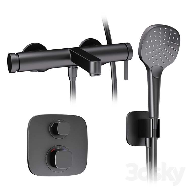 Faucets and shower systems Hansgrohe black set 168 3DS Max Model - thumbnail 2