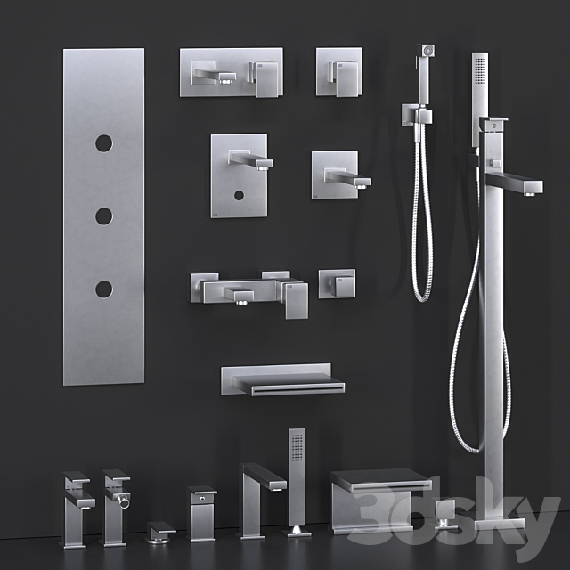 Gessi rettangolo bathroom mixer collection 3DS Max Model - thumbnail 2