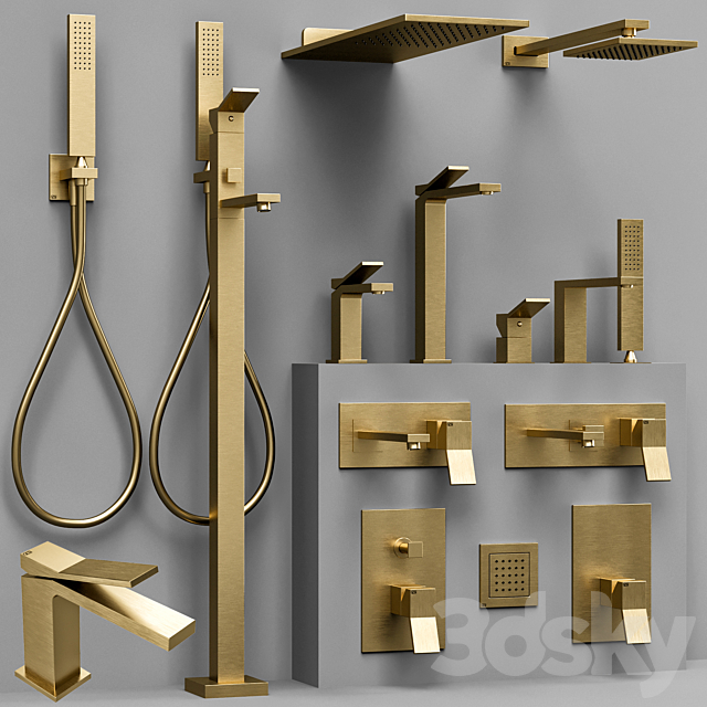 Gessi Rettangolo K bathroom faucet set 3DS Max Model - thumbnail 2