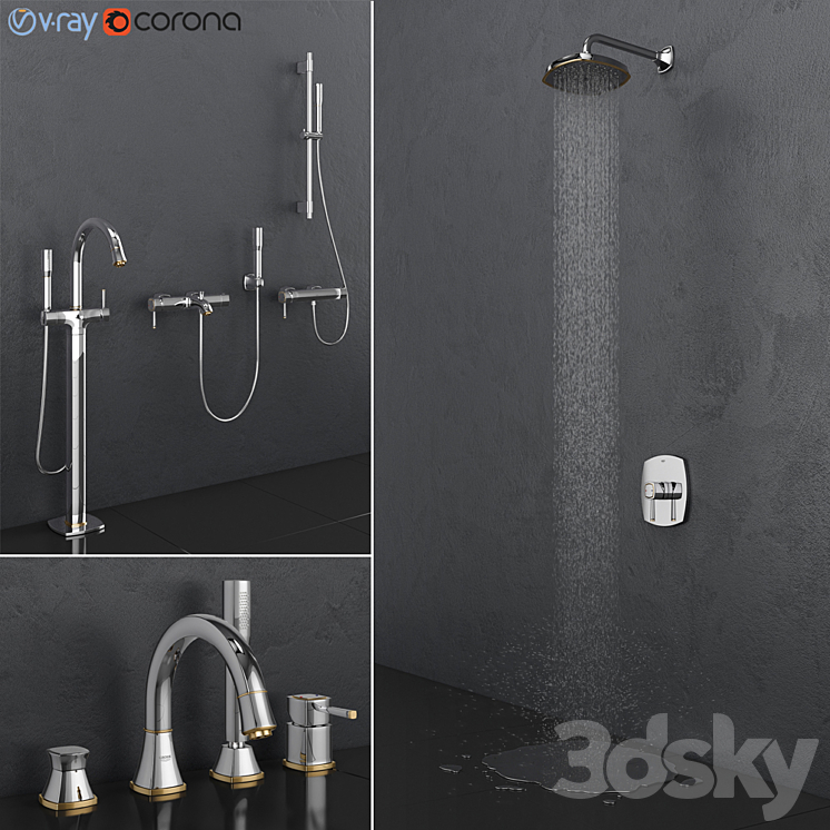 GROHE bath and shower faucets | Grandera Gold set 27 3DS Max - thumbnail 1