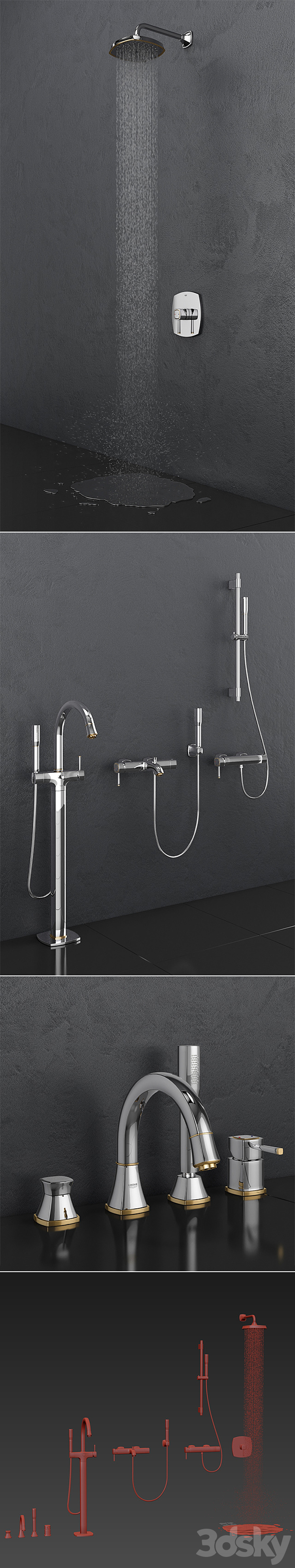 GROHE bath and shower faucets | Grandera Gold set 27 3DS Max - thumbnail 2