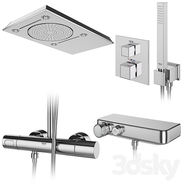 GROHE shower systems set 105 3DS Max Model - thumbnail 2