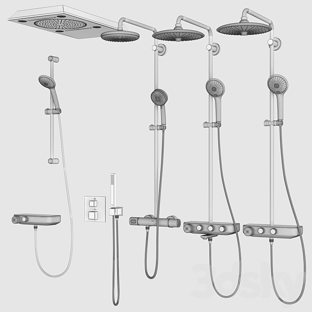 GROHE shower systems set 105 3DS Max Model - thumbnail 5