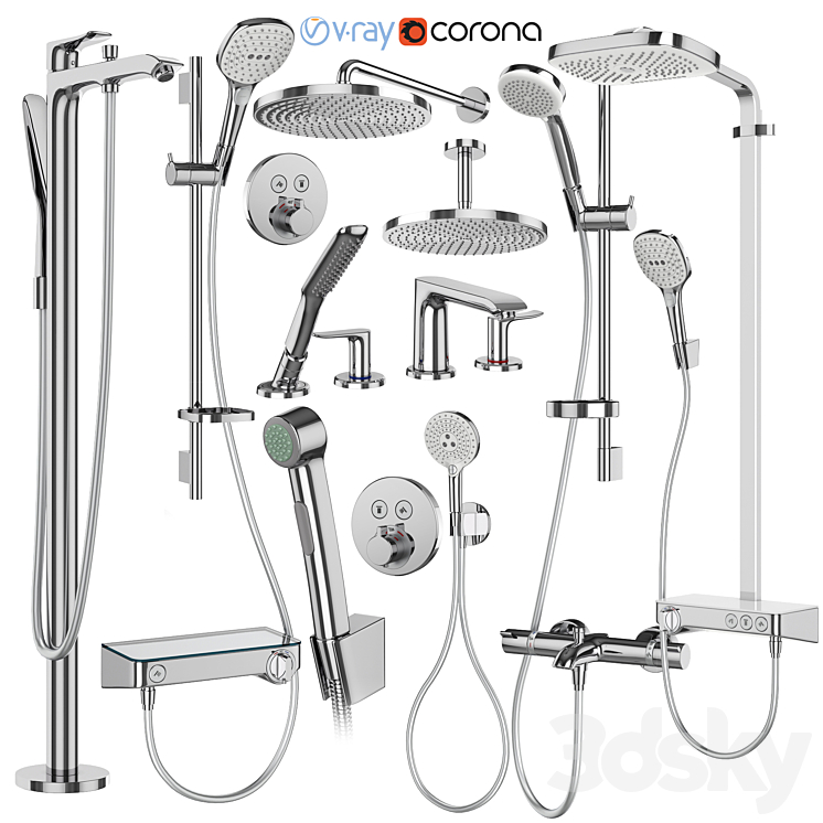 Hansgrohe set 173 mixers and shower systems 3DS Max Model - thumbnail 3