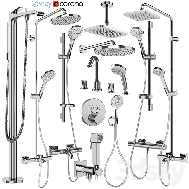 Hansgrohe set 179 mixers and shower systems 3ds Max - thumbnail 1