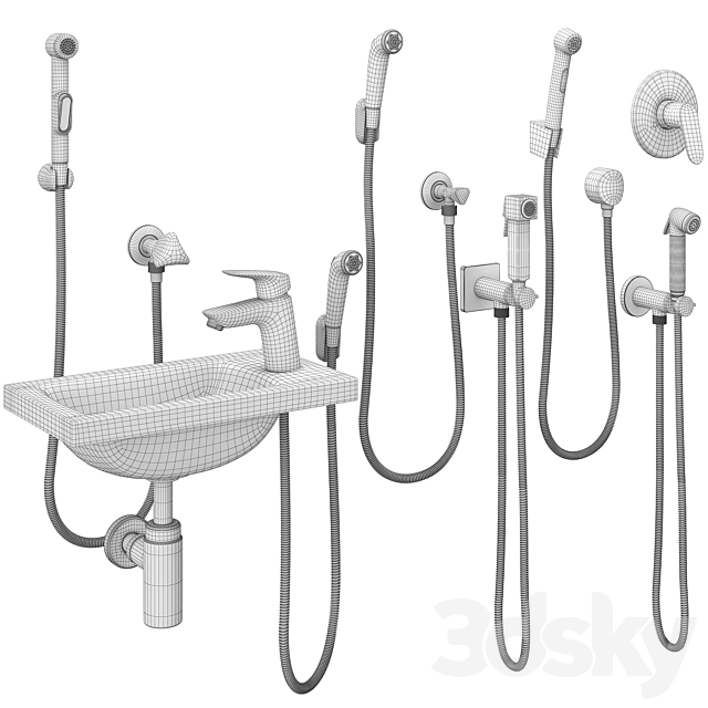 Hygienic shower Hansgrohe and Bossini set 158 3DS Max Model - thumbnail 7