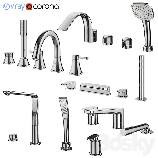 Inset bath mixers set 132 (Ravak Grohe IDEAL standard) 3ds Max - thumbnail 1