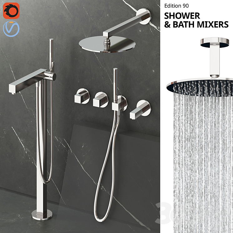 Keuco Edition 90 shower and bath faucets 3DS Max - thumbnail 1