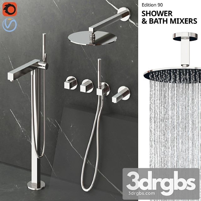 Keuco Edition 90 Shower and Bath Faucets 3dsmax Download - thumbnail 1