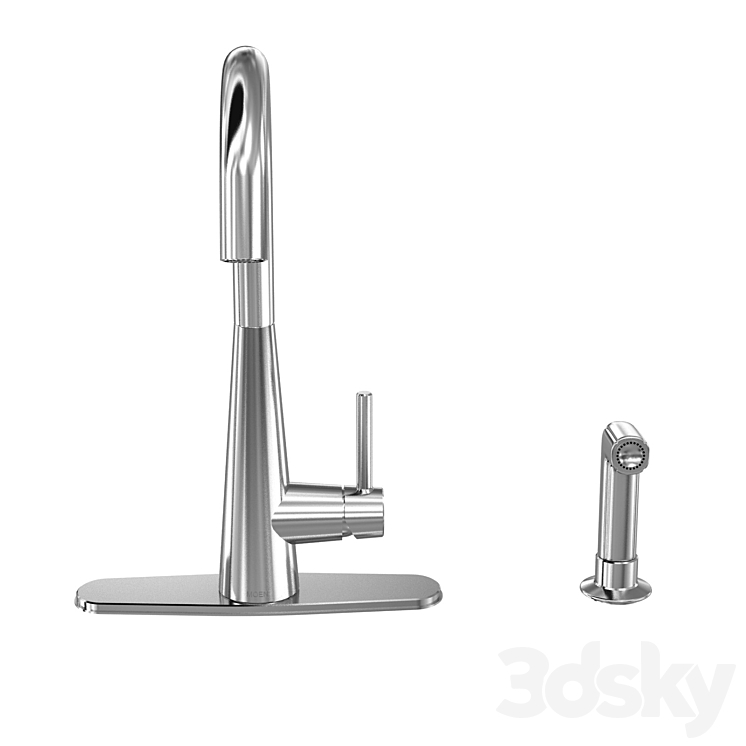 Moen Sleek Chrome One Handle Kitchen Faucet 3DS Max Model - thumbnail 2