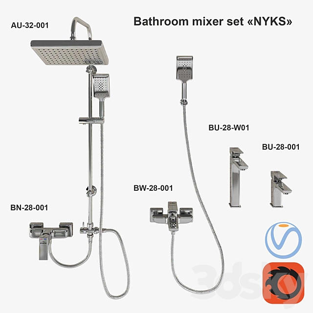 Set of bathroom faucets Invena NYKS 3ds Max - thumbnail 1