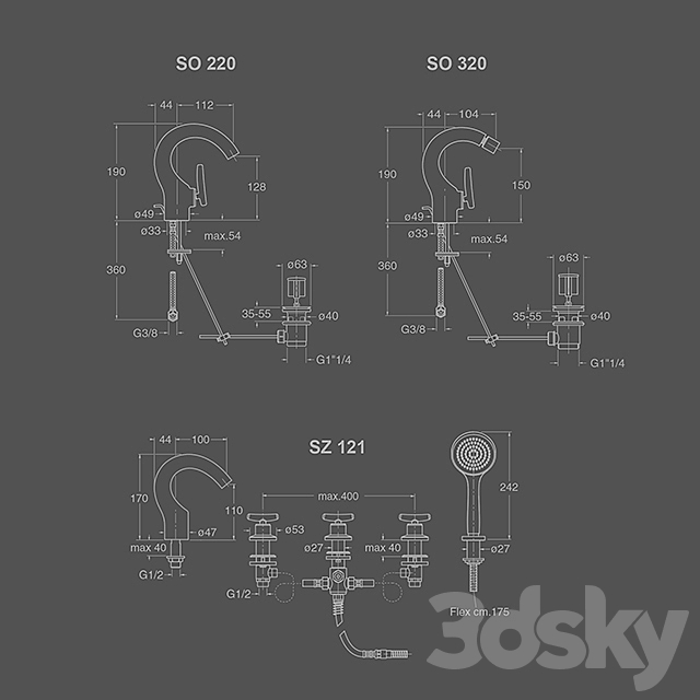 Set plumbing fixtures Cristina SELTZ 3DS Max Model - thumbnail 3