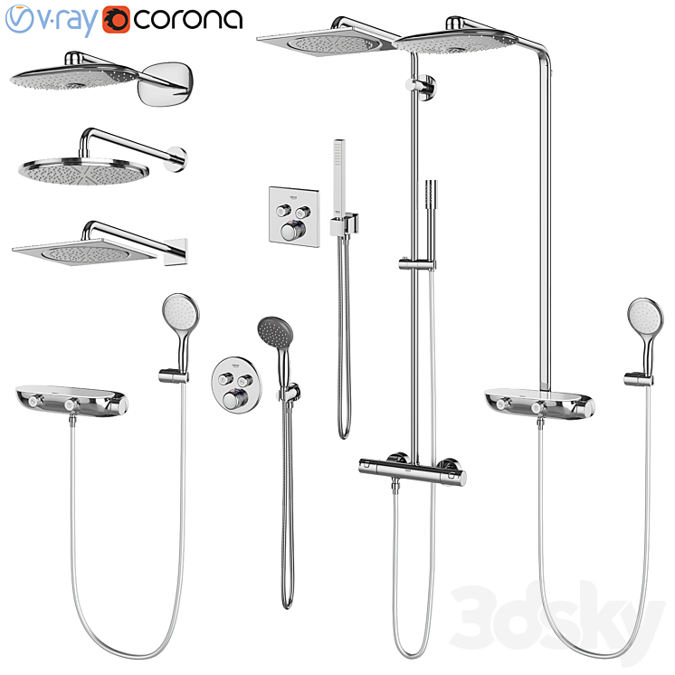 Shower systems GROHE set 96 3DS Max - thumbnail 1