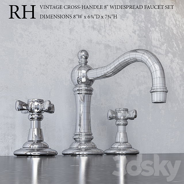 VINTAGE CROSS-HANDLE WIDESPREAD FAUCET SET 8 3DS Max Model - thumbnail 2