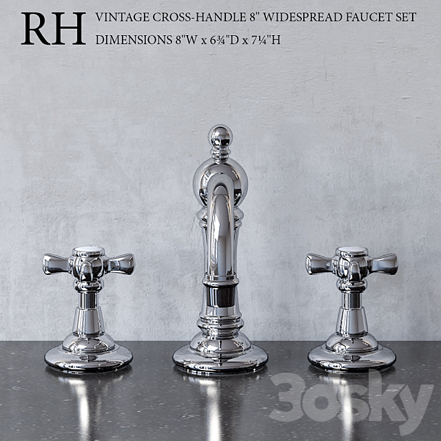 VINTAGE CROSS-HANDLE WIDESPREAD FAUCET SET 8 3DS Max Model - thumbnail 3