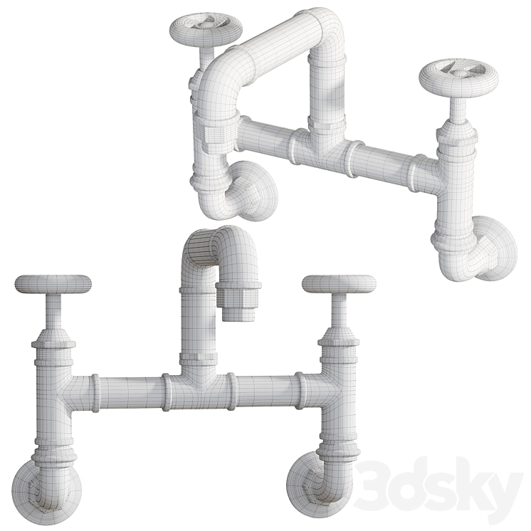 Watts Wall-Mount Bridge Bathroom Faucet 3DS Max Model - thumbnail 2