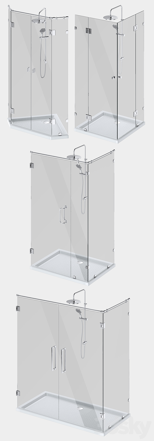 Angled glass shower cabins designer and handle set 3DS Max Model - thumbnail 2