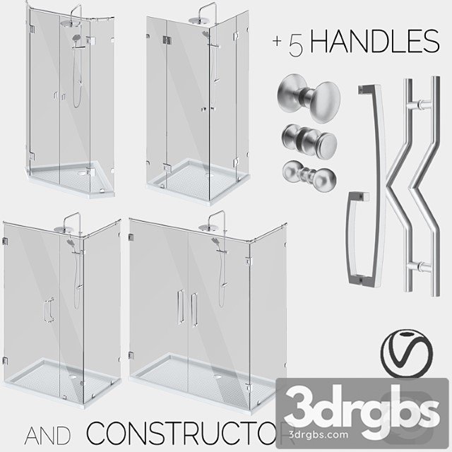 Angled Glass Shower Cabins Designer and Handle Set 3dsmax Download - thumbnail 1