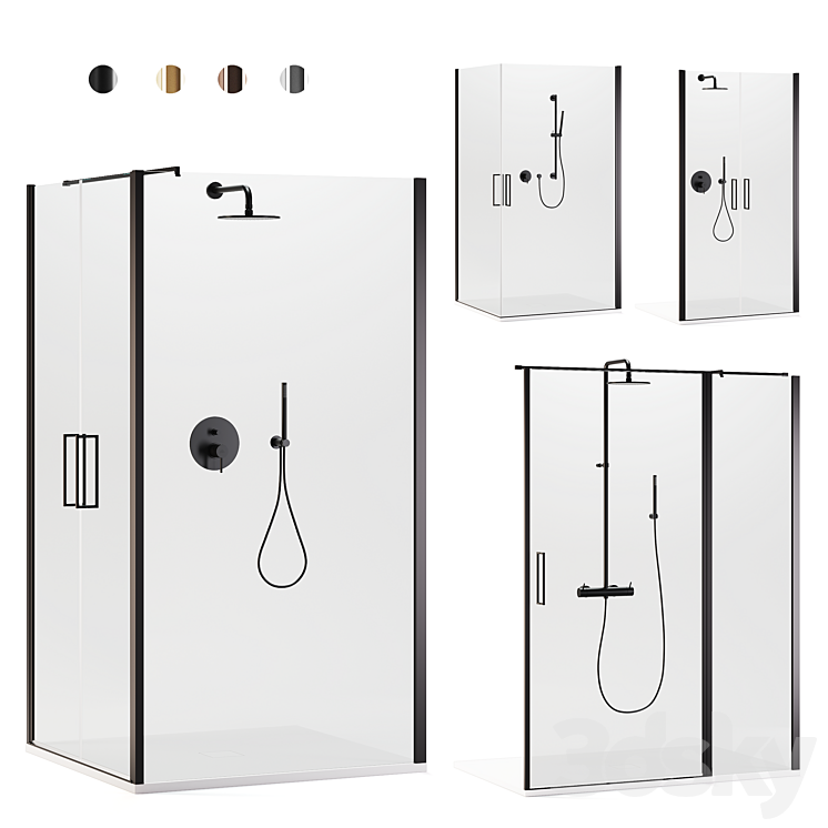 Arblu Icaro shower enclosures + Paffoni set 2 shower systems 3DS Max Model - thumbnail 1