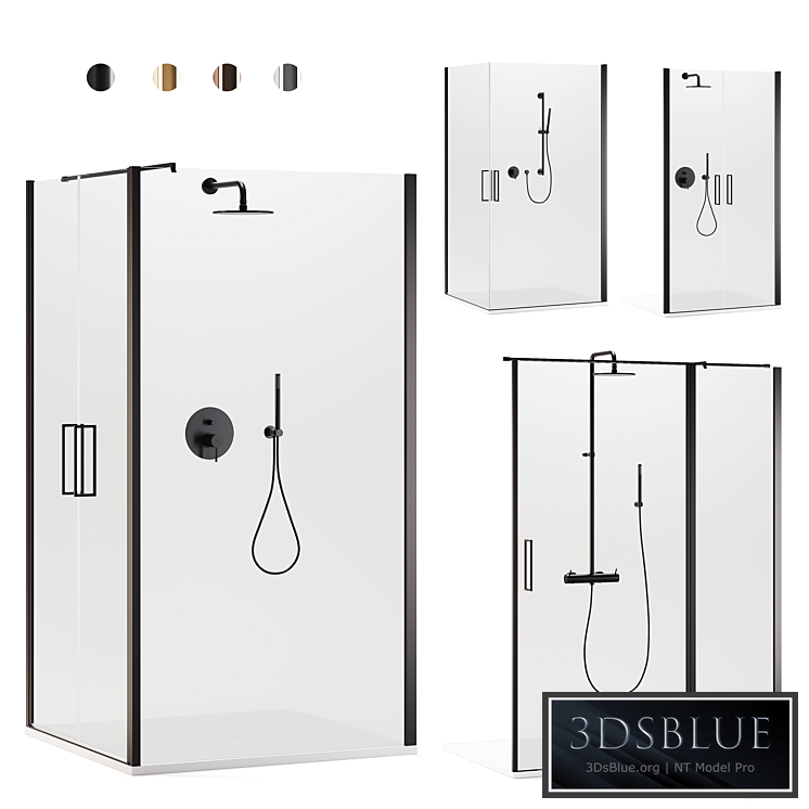 Arblu Icaro shower enclosures + Paffoni set 2 shower systems 3DS Max - thumbnail 3