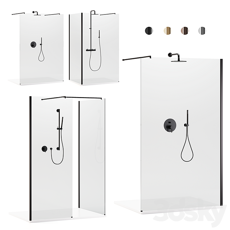 Arblu Walk-in Separet 6 shower enclosures + Paffoni shower systems 3DS Max Model - thumbnail 1