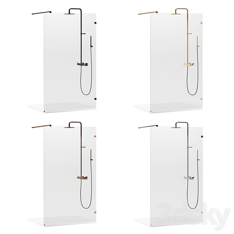 Arblu Walk-in Separet Elite shower enclosures + Paffoni shower systems 3DS Max Model - thumbnail 2