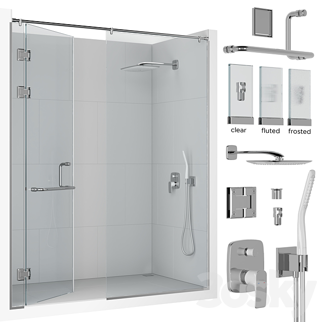 Frameless Shower Set 01 3ds Max - thumbnail 1