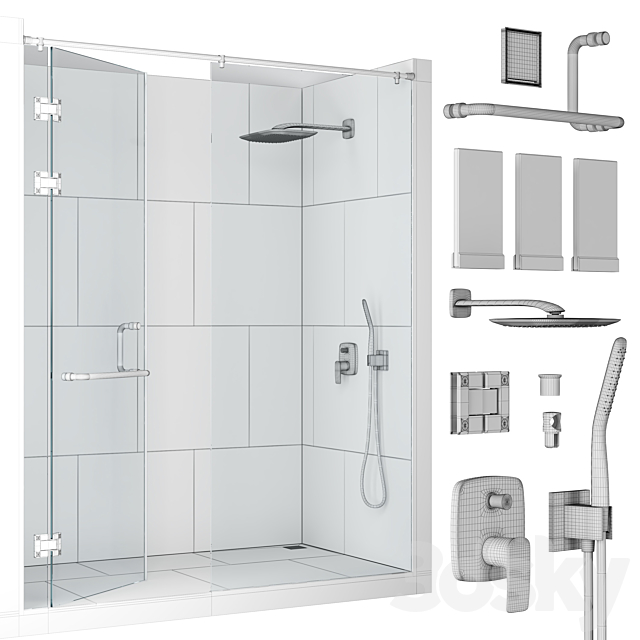 Frameless Shower Set 01 3ds Max - thumbnail 2