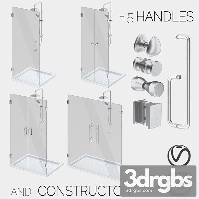 Glass Shower Cabins Constructor and Handle Set 3 3dsmax Download - thumbnail 1